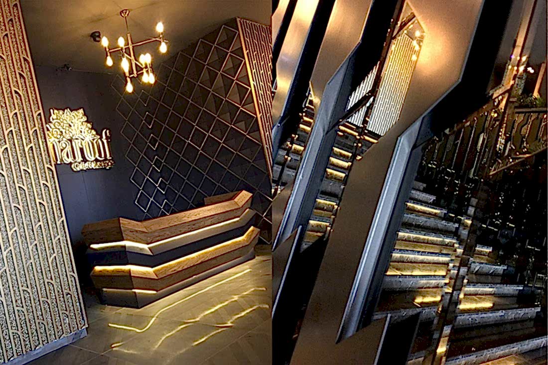 cevat-aksoy-tasarim, sadece-creative-studio, maroof-cafe-lounge, banko-tasarim, merdiven-tasarım, duvar-giydirme, aydinlatma, reception-tasarim,